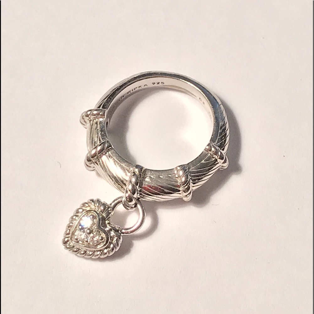 JUDITH RIPKA STERLING SILVER CZ DANGLE HEART RING